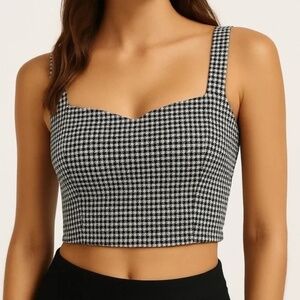 Abercrombie & Fitch Women Small Black Houndstooth Crop Tank Top